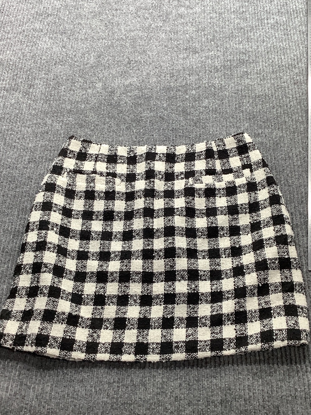 AUREUM Black and White Gingham Tweed Mini Skirt